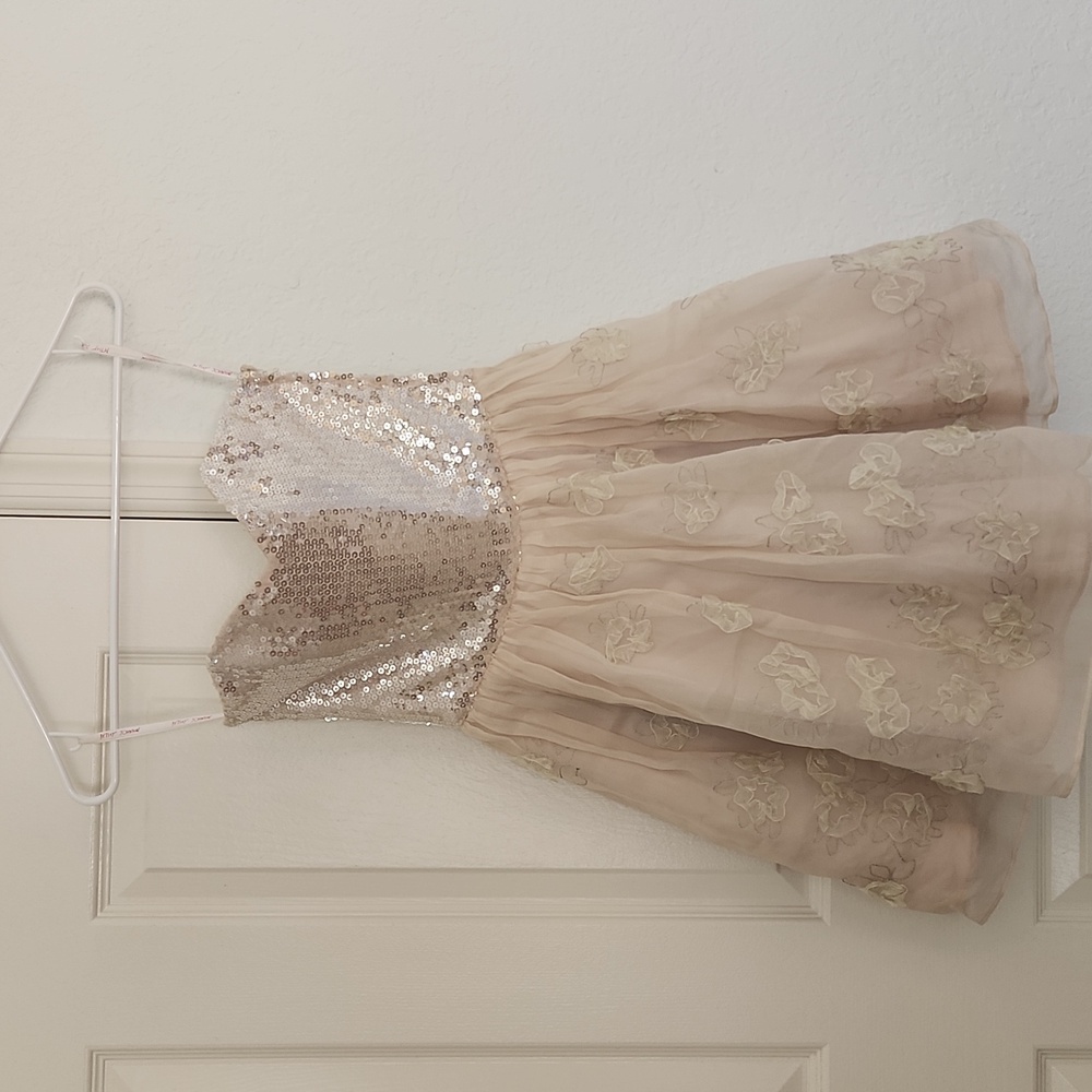✨️Betsey Johnson Cream Silk Strapless Sequins Floral Forma Dress sz 0